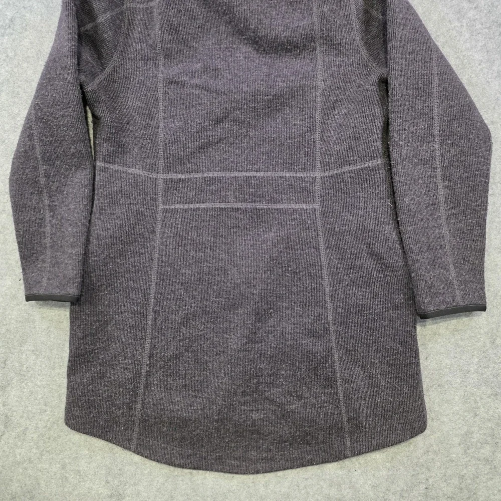 L.L.Bean Wooltek Coat Womens L Gray Wool Blend Fleece Hooded Full Zip Mid Length